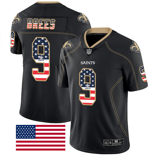 Men New Orleans Saints #9 Brees Nike USA Flag Fashion Black Color Rush Limited NFL Jerseys